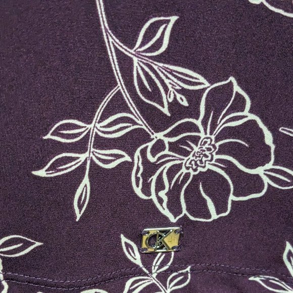 Calvin Klein Burgundy/Plum Floral V-neck Blouse - Picture 5 of 8